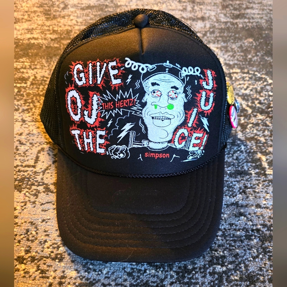 🔥🔥OJ Simpson Graphic Black Trucker Hat🔥🔥 BACKSTOCK CO RARE HAT text release